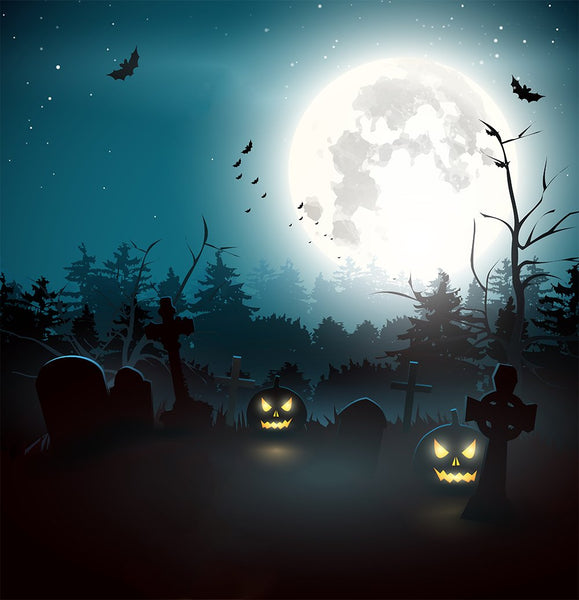 Halloween Backdrops Festival Backdrops Round Moon Black Pumpkin Lanter ...