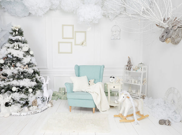 White Style Christmas Decorations Christmas Tree Photography Backdrops ...